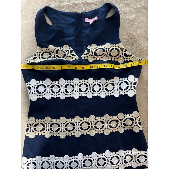 Lilly Pulitzer Navy & White Dress With Gold Embroidered Stripes Size 6 - Picture 6 of 13